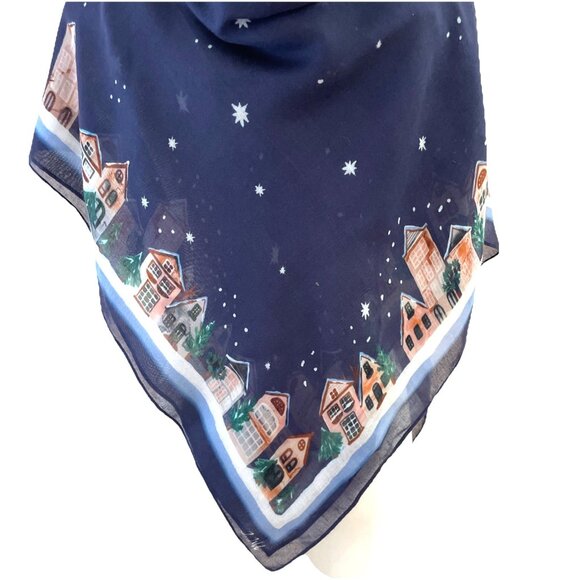 J.Jill Home for the Holidays Square Scarf Wrap Navy Lightweight Christmas 39X39 - Picture 1 of 8